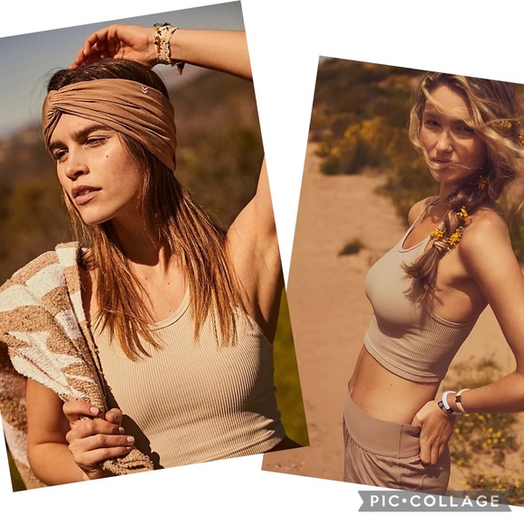 NEW! FREE PEOPLE Movement M/L Happiness Runs Crop Tank Top Brushed Taupe - Picture 1 of 17